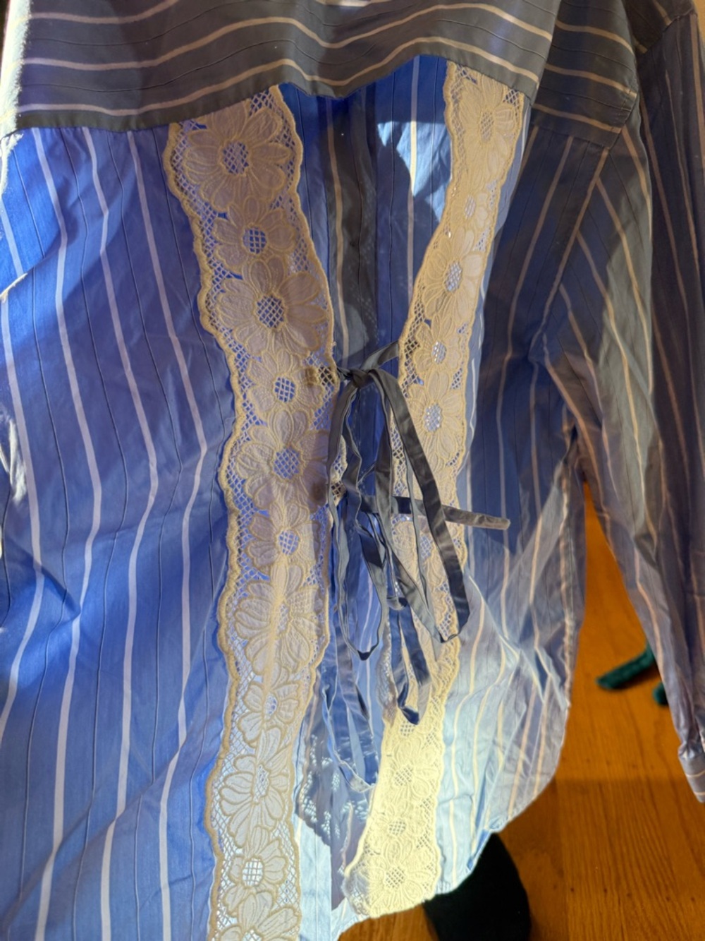Sandro Button-up w/ Open Back & Lace Trim Tie
